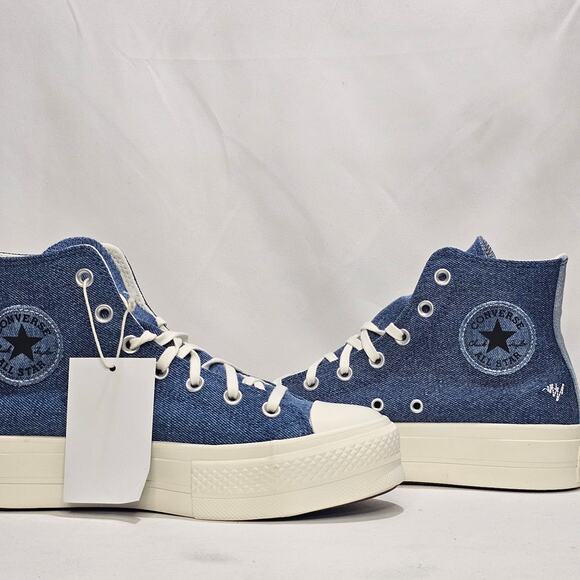 Converse Women's CTAS Lift Denim Hi Top Star Sneakers Size 8.5 A12045C Navy NWT - Picture 3 of 9